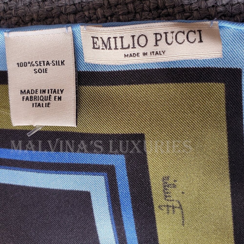 EMILIO PUCCI SCARF MULTI-COLORED VIBRANT PRINT SIGNATURE LOGO SQUARE SCARF 34" - Picture 14 of 15